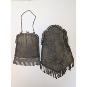 Lot of 2 Antique Mesh Purses Gunmetal Chain Mail Tassel Fringe Flapper Bag